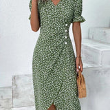 Rosa | Elegante vestido cruzado con cuello en V y estampado floral
