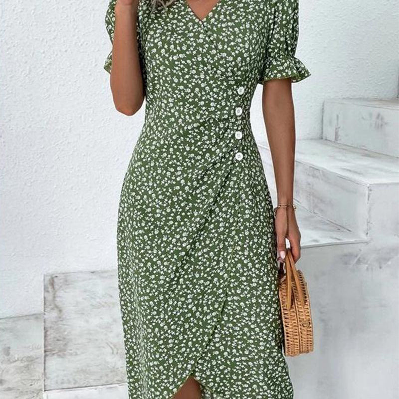 Rosa | Elegante vestido cruzado con cuello en V y estampado floral