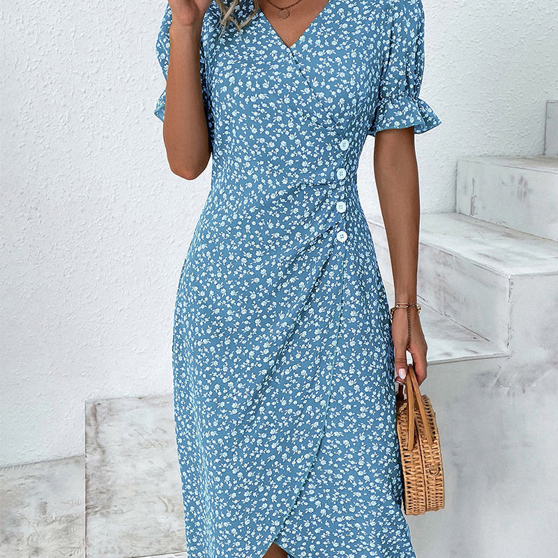 Rosa | Elegante vestido cruzado con cuello en V y estampado floral