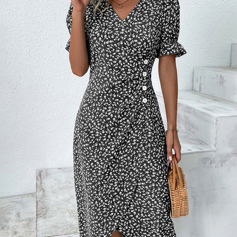 Rosa | Elegante vestido cruzado con cuello en V y estampado floral
