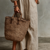 Carmen | Vestido largo de algodón y lino con hombros descubiertos para Mujer