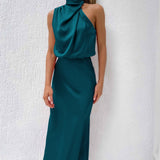 Carlina | Vestido largo de satén con cuello halter
