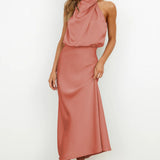 Carlina | Vestido largo de satén con cuello halter