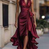 DELAS | Vestido de Satén Drapé en la Cintura para Mujer