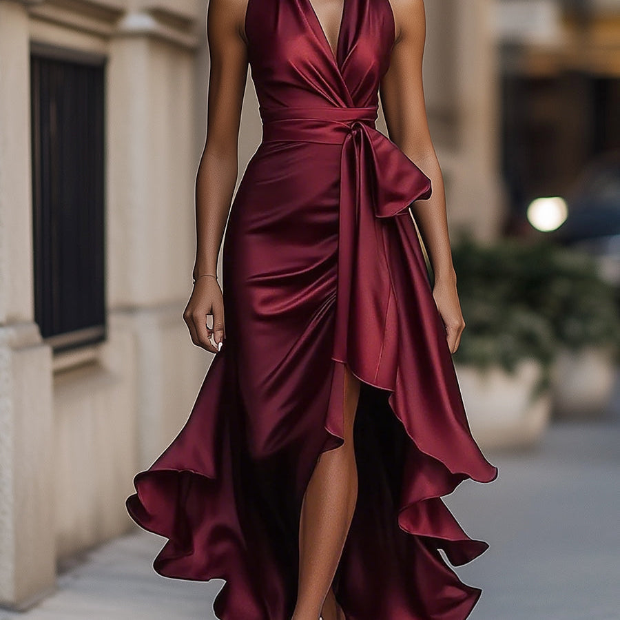 DELAS | Vestido de Satén Drapé en la Cintura para Mujer