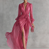 Cindy - Vestido de Chiffon Rosa con Escote en V para Mujer