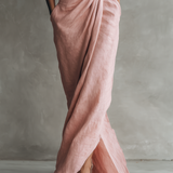 Rosa - Vestido Maxi Minimalista Rosa con escote en V en mezcla de Lino para Mujer