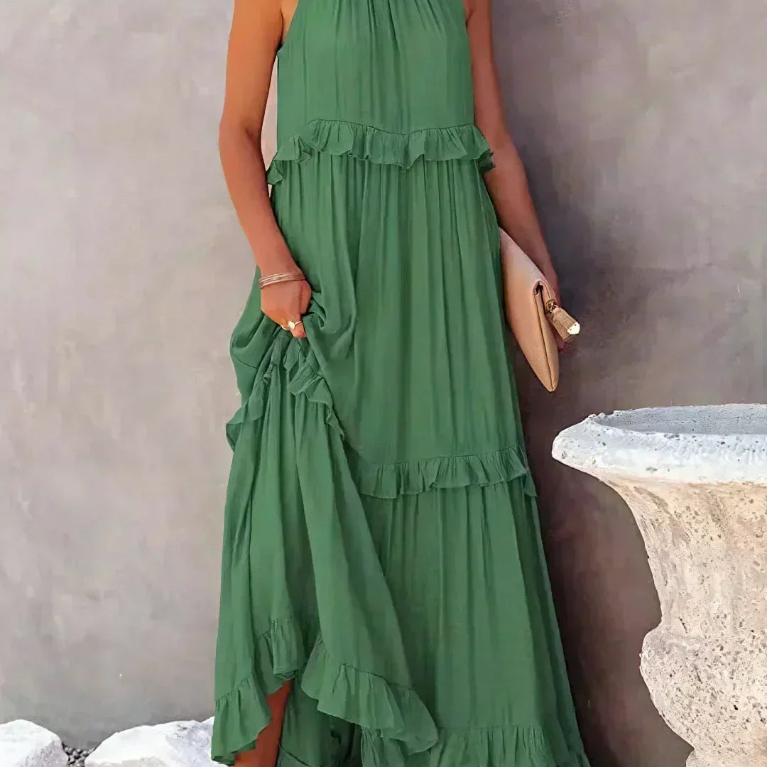 Sarah | Vestido largo con volantes y cuello halter (Casi agotado)