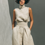 Aida - Conjunto de Blusa Sin Mangas y Pantalones de Pierna Ancha en Algodón y Lino Minimalista para Mujer