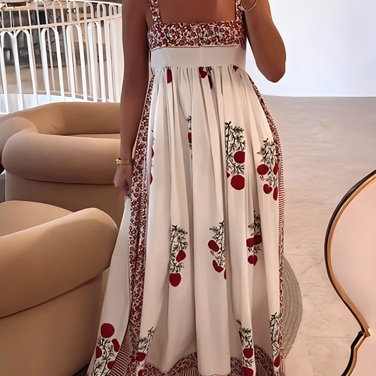 Ellen™ Vestido largo con estampado floral y paneles con cuello cuadrado
