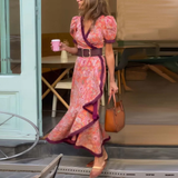 Armen - Elegante vestido largo rosa con mangas cortas
