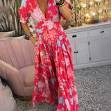 Catrisa™ - Vestido con cuello en V y estampado floral con bolsillos