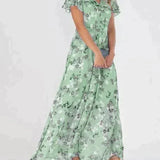 Marit | Elegante vestido largo con cuello en V y estampado floral