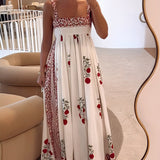 Ellen™ Vestido largo con estampado floral y paneles con cuello cuadrado