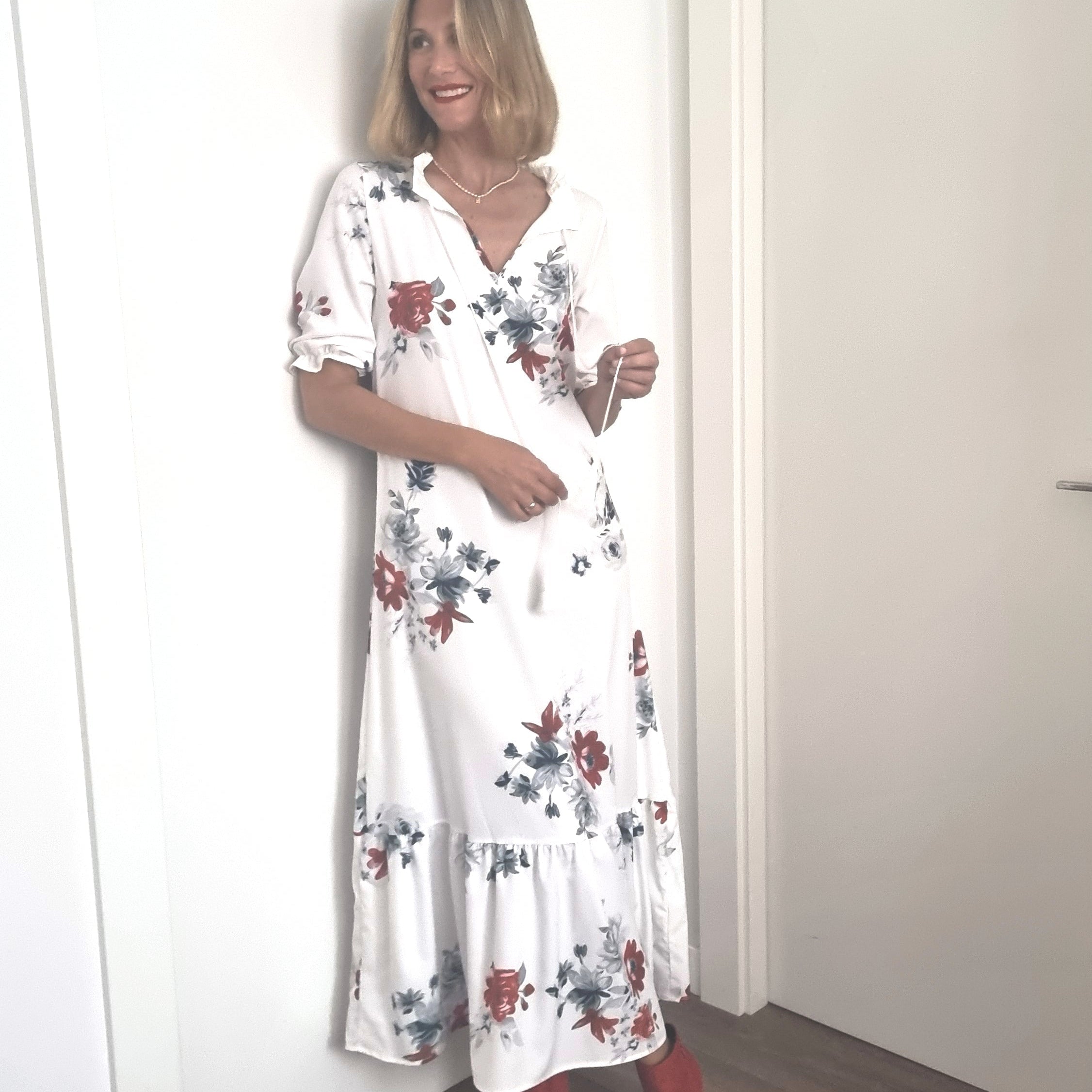 Dúnia™ VESTIDO LARGO CON ESTAMPADO Y VOLANTES