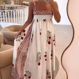 Ellen™ Vestido largo con estampado floral y paneles con cuello cuadrado