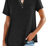 Eira™ Camiseta de Manga Corta con Bolsillo de Color Sólido de Moda