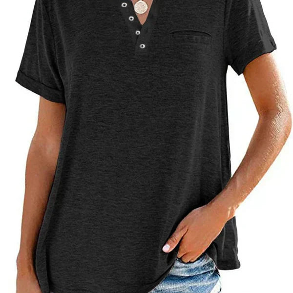 Eira™ Camiseta de Manga Corta con Bolsillo de Color Sólido de Moda