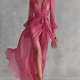Cindy - Vestido de Chiffon Rosa con Escote en V para Mujer