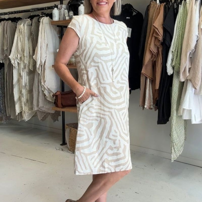 Nelia - Vestido de verano con cuello redondo y un bonito estampado para Mujer