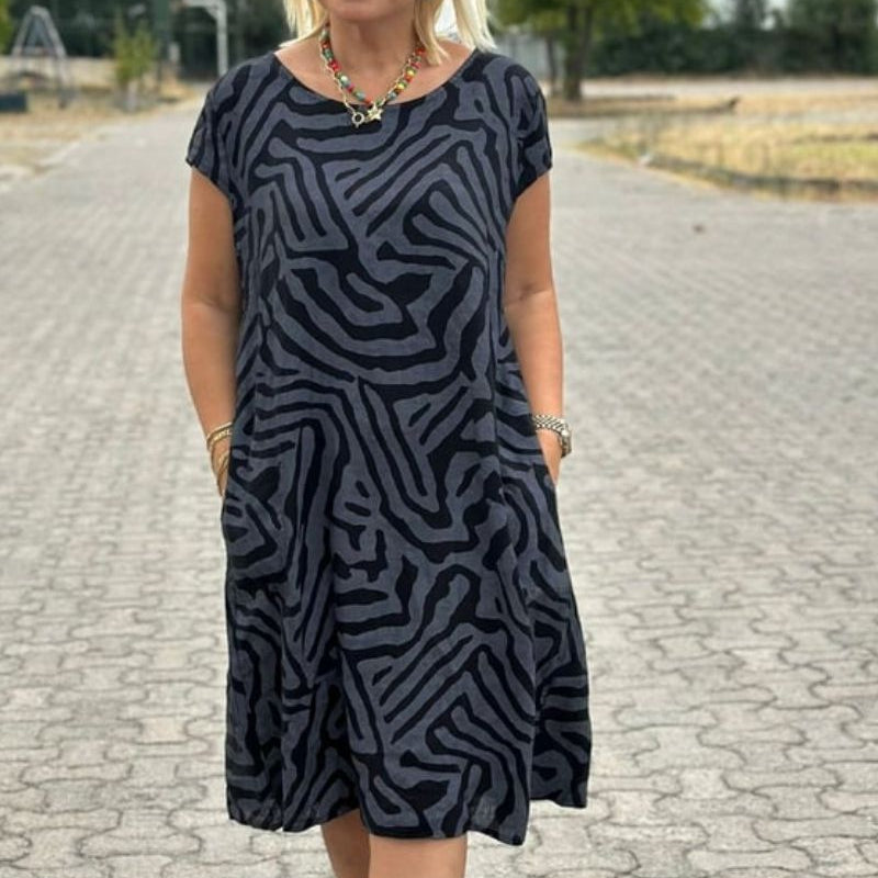 Nelia - Vestido de verano con cuello redondo y un bonito estampado para Mujer