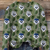 Coral - Sudadera casual con estampado gráfico de hojas florales y bordado para mujer