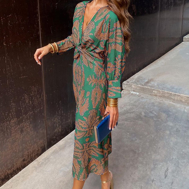 Ida™ – Vestido Midi de Mujer Elegante con Estampado de Encanto Atemporal