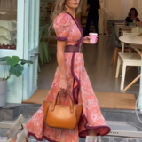Armen - Elegante vestido largo rosa con mangas cortas
