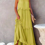 Sarah | Vestido largo con volantes y cuello halter (Casi agotado)
