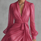 Cindy - Vestido de Chiffon Rosa con Escote en V para Mujer