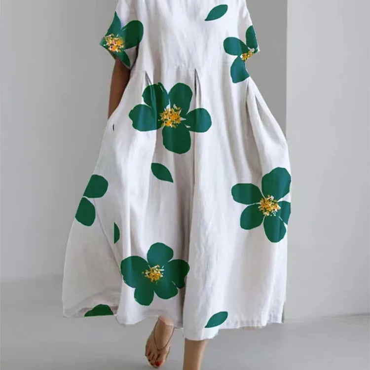 Norie - Vestido de cuello redondo con flores primaverales