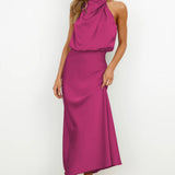 Carlina | Vestido largo de satén con cuello halter