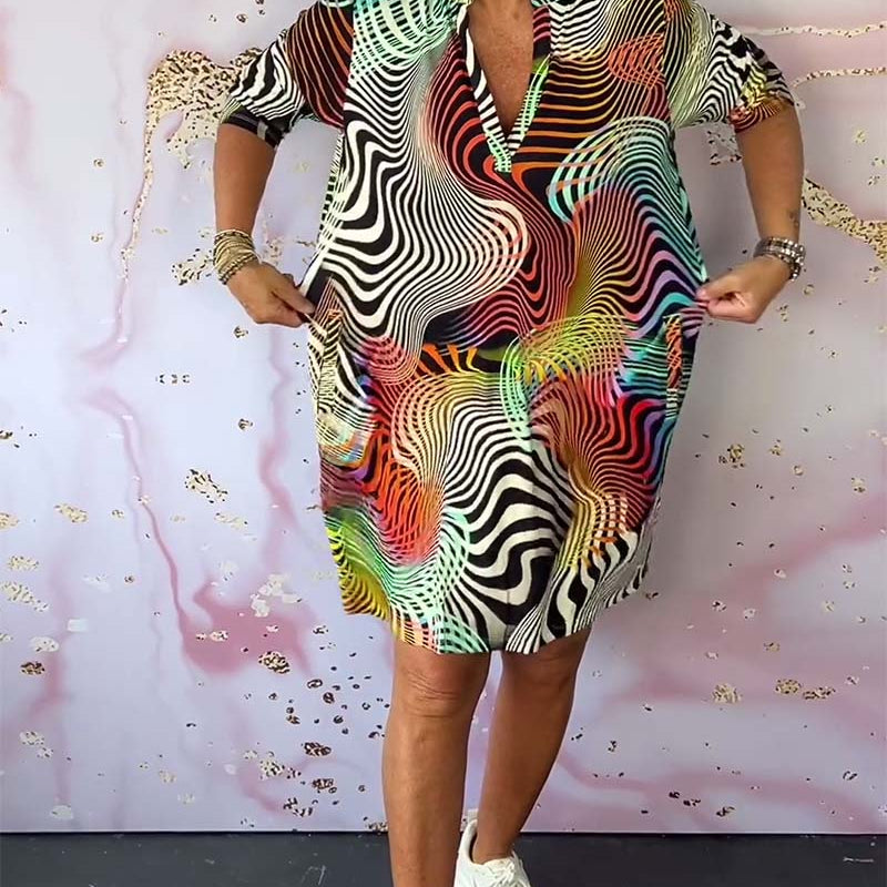 Ria™ | Vestido colorido con cuello en V