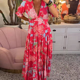 Catrisa™ - Vestido con cuello en V y estampado floral con bolsillos