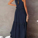 Sarah | Vestido largo con volantes y cuello halter (Casi agotado)