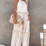 Sarah | Vestido largo con volantes y cuello halter (Casi agotado)