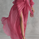 Cindy - Vestido de Chiffon Rosa con Escote en V para Mujer