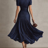 Adriana | Vestido midi satinado de rayas retro para Mujer