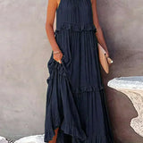 Sarah | Vestido largo con volantes y cuello halter (Casi agotado)