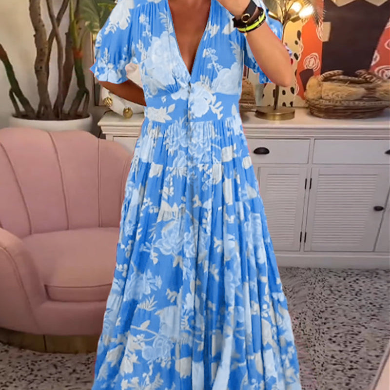 Catrisa™ - Vestido con cuello en V y estampado floral con bolsillos