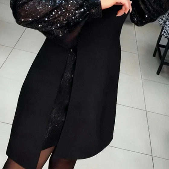 Iwona - Vestido elegante de mujer con mangas abullonadas brillantes