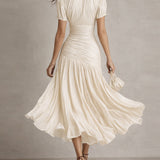 Adriana | Vestido midi satinado de rayas retro para Mujer