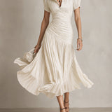 Adriana | Vestido midi satinado de rayas retro para Mujer