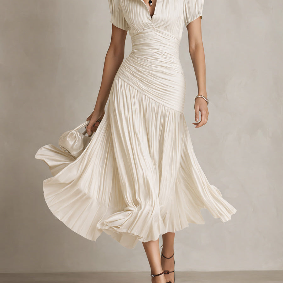 Adriana | Vestido midi satinado de rayas retro para Mujer
