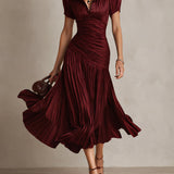 Adriana | Vestido midi satinado de rayas retro para Mujer
