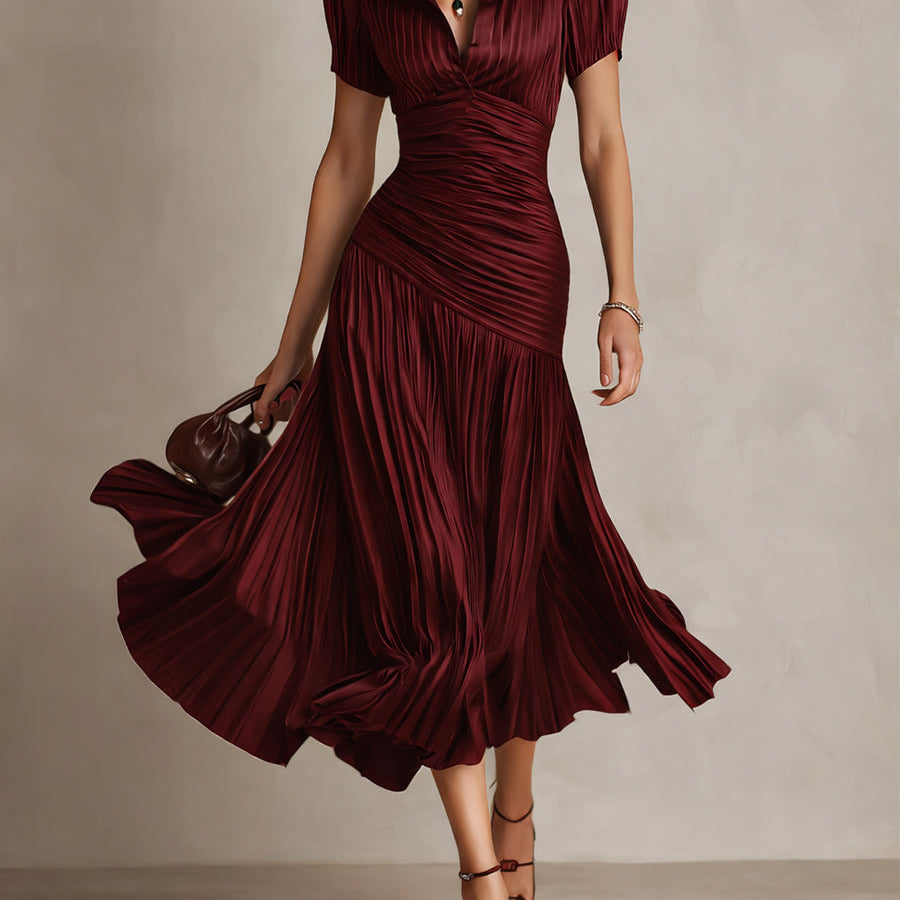 Adriana | Vestido midi satinado de rayas retro para Mujer