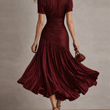 Adriana | Vestido midi satinado de rayas retro para Mujer