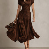 Adriana | Vestido midi satinado de rayas retro para Mujer