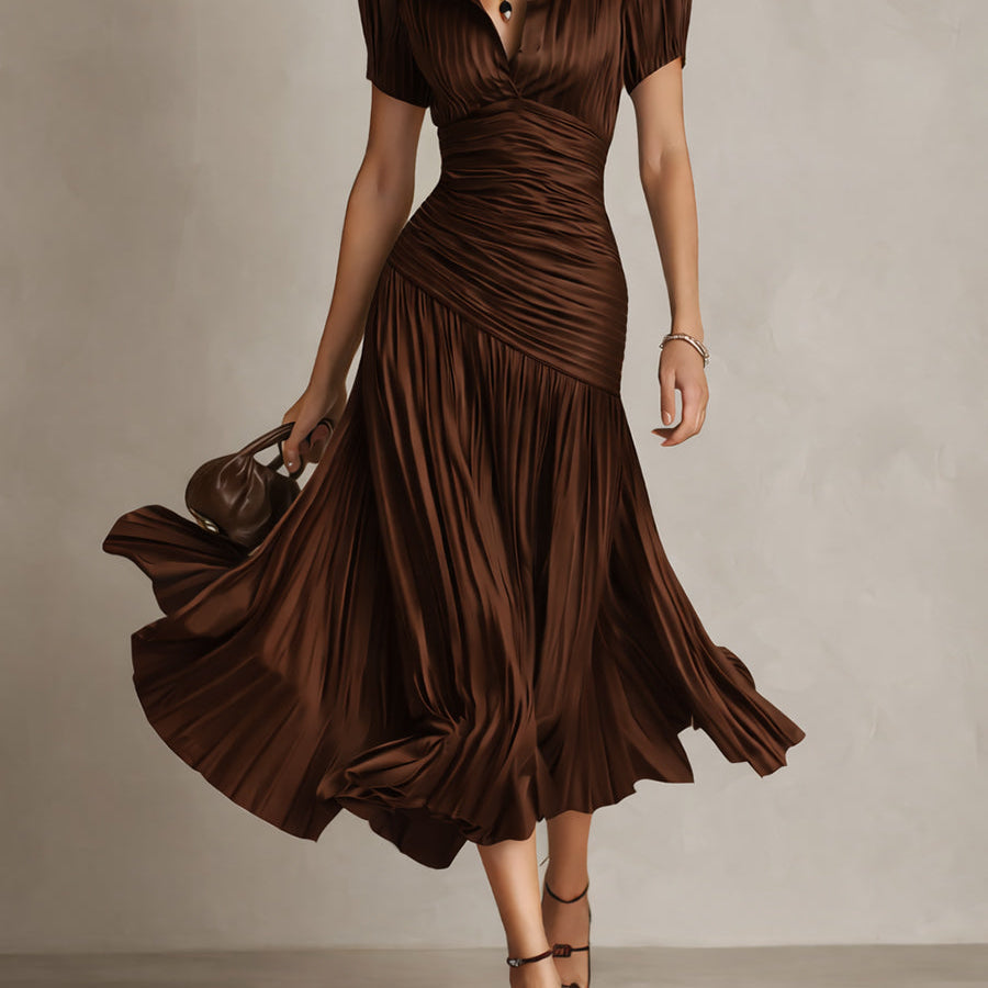 Adriana | Vestido midi satinado de rayas retro para Mujer