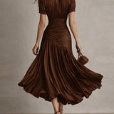 Adriana | Vestido midi satinado de rayas retro para Mujer